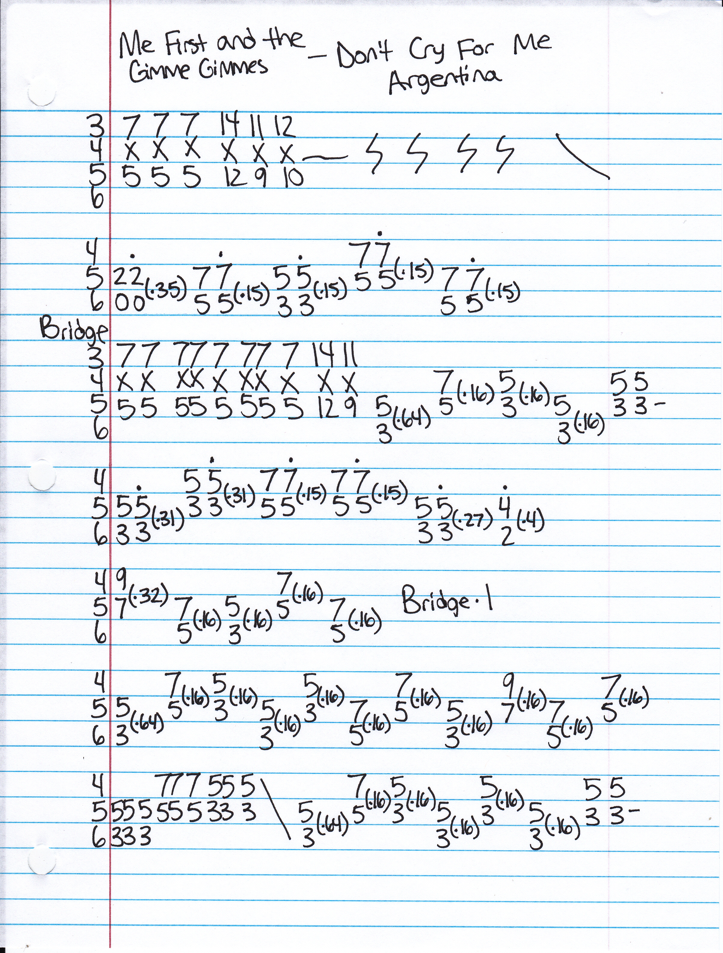 High quality guitar tab for Don't Cry For Me Argentina by Me First and the Gimme Gimmes off of the album Are A Drag. ***Complete and accurate guitar tab!***